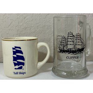 Vintage Ceramic Tall Ships & Glass Clipper Mugs Nautical Ocean Sea Marine Boat